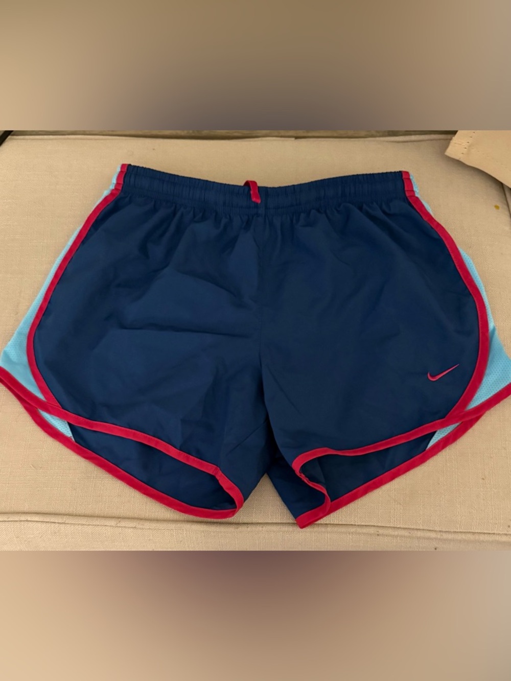 Nike Girls Large Running Shorts Navy Blue w/ Pink Trim